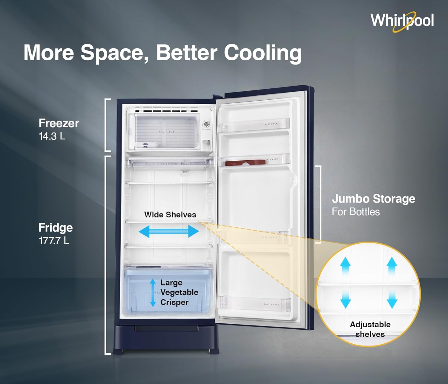 Whirlpool 192 L 4 Star Icemagic Powercool Direct-Cool Single Door Refrigerator with Base Drawer (215 IMPC ROY 4S)